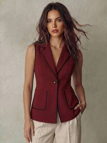 Franclia Rompi Tanpa Lengan Warna Kontras Wanita, Jaket Rompi Tanpa Lengan - Merah - View 1