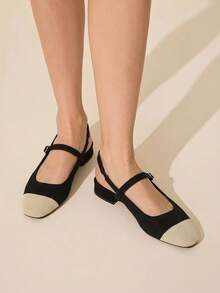 CUCCOO BASICS Women's Mary Jane Flat Shoes With Ribbon Strap, Comfortable Square Toe - Black apricot - View 6