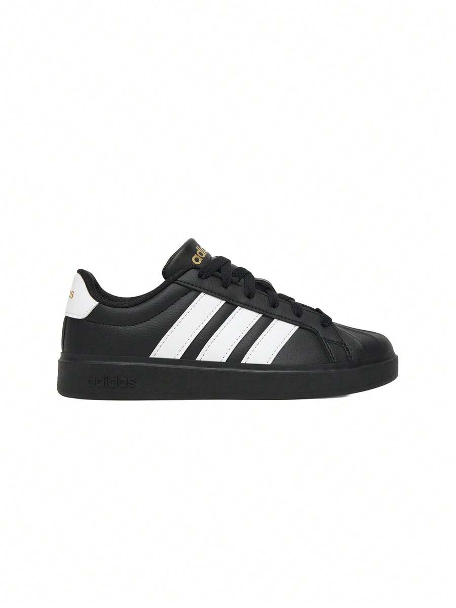 Adidas أحذية ستريت توك للأطفال أسود أساسي أبيض فوتوير ذهبي معدني JS5053 - أبيض وأسود - مشاهدة 1