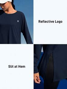 In My Nature Women's Solid Color Split Long Sleeve Outdoor T-Shirt - Navy Blue - View 8