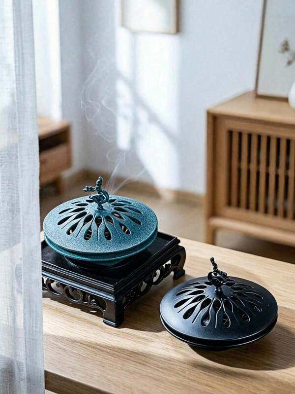 Haus Hana Tea Ceremony Home Ornaments, Lucky Deer Plate Incense Burner, Lucky Deer Plate Incense Burner, Taoist And Buddhist Utensils, Zen Ornaments Crafts, Creative Gifts, Fashion Accessories, Home Decoration, Household Incense Burners, Small Portable Outdoor Windproof And Durable Equipment, Alloy Material Classical Charm, Hollowed Out Stove Cover Ingeniously Carved, Suitable For Yoga, Home, Office, Yoga And Other Scenes, Home Decoration And Home Essential.