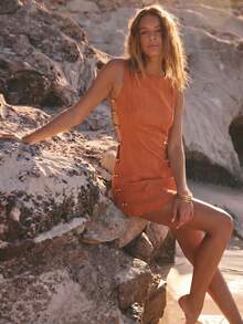 Aralina Women's Metal Beaded Hollow Out Sexy Vacation Dress - Orange - View 8