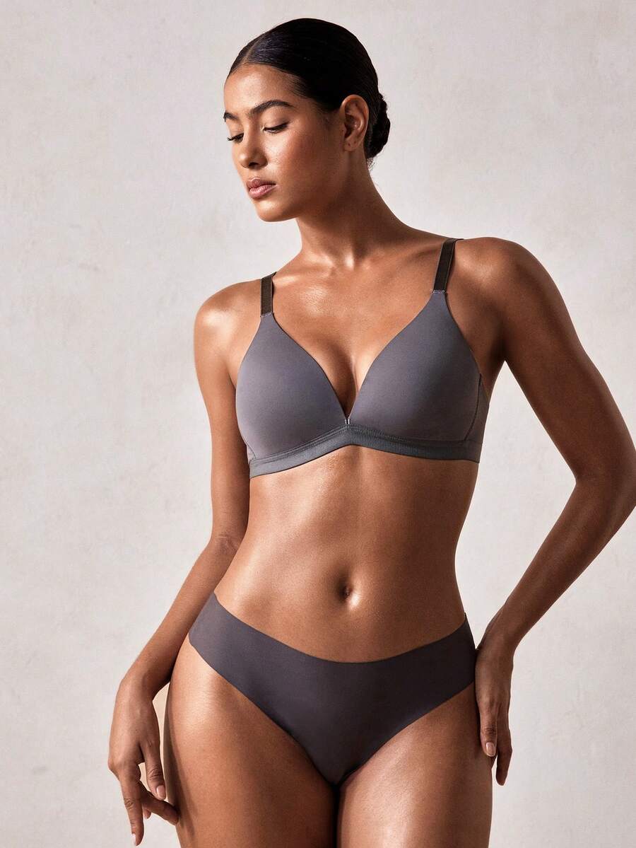 Veilyse 5pcs/Set Women's V-Neck Comfortable Wireless Soft Cup Solid Color Bras