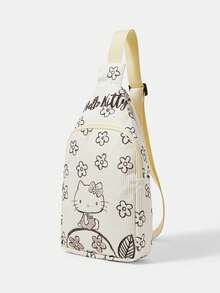 HELLO KITTY AND FRIENDS | SHEIN 白色花卉圖案胸包，休閒可調節肩帶斜挎包，輕量且百搭 - 白色 - 查看 4