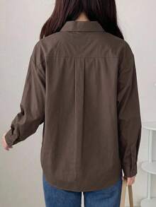 DAZY Camisa oversize con botones y hombros caídos, manga larga, ropa de otoño - Marrón Chocolate - Ver 7