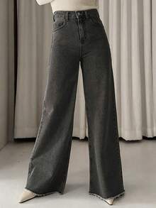 DAZY Women's Solid Color Wide Leg Long Jeans For Long Legs - Black - View 2