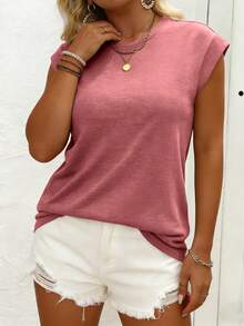 EMERY ROSE Women's Plus Size Casual Minimalist Batwing Sleeve Round Neck T-Shirt, Suitable For Spring And Summer Tops - Pink - View 4