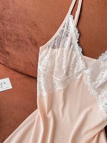 Moireta Mature Old Money Style Elegant Charming Lace Patchwork Romantic Sexy Women's Pajama Set - Baby Pink - View 10
