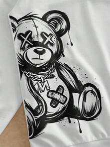 HIMLAND 男士卡通熊印花長袖休閒套頭運動衫 - 白色 - 查看 4