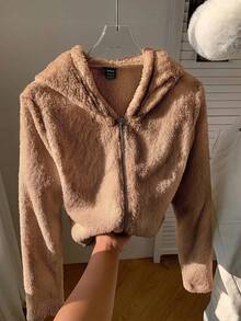 SHEIN EZwear 女款連帽拉鍊休閒百搭日常夾克 - 卡其色 - 查看 6