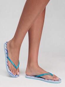 Grefit Women's Flip-Flops, A Must-Have For Seaside Vacations, Sequined Slippers, Colorful Wavy Patterns, Non-Slip And Lightweight Beach Flip-Flops, Women Beach Shoes Summer Shoes - sky blue - View 11
