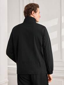 1pc Men's Jacket, Black Stand Collar Mesh Lining Jacket, Lightweight Woven Fabric, Men's Outdoor Functional Minimalist Casual Jacket, Suitable For Daily Commute And Outdoor Activities In Spring, Summer And Autumn - Black - View 2