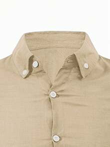 Manfinity Mode Men Spring & Summer Solid Color Long Sleeve Casual Formal Shirt, For Fall Cotton, Ceremony - Camel - View 4