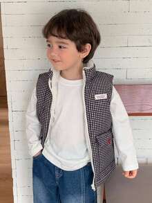 Dazy Kids Young Boy Autumn/Winter Casual Versatile Plaid Warm Sleeveless Vest - Black and White - View 6
