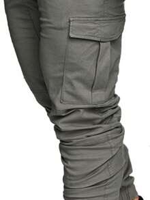 Manfinity Roughcore Men Casual Drawstring Waist Cargo Pants, For Fall - Dark Grey - View 3