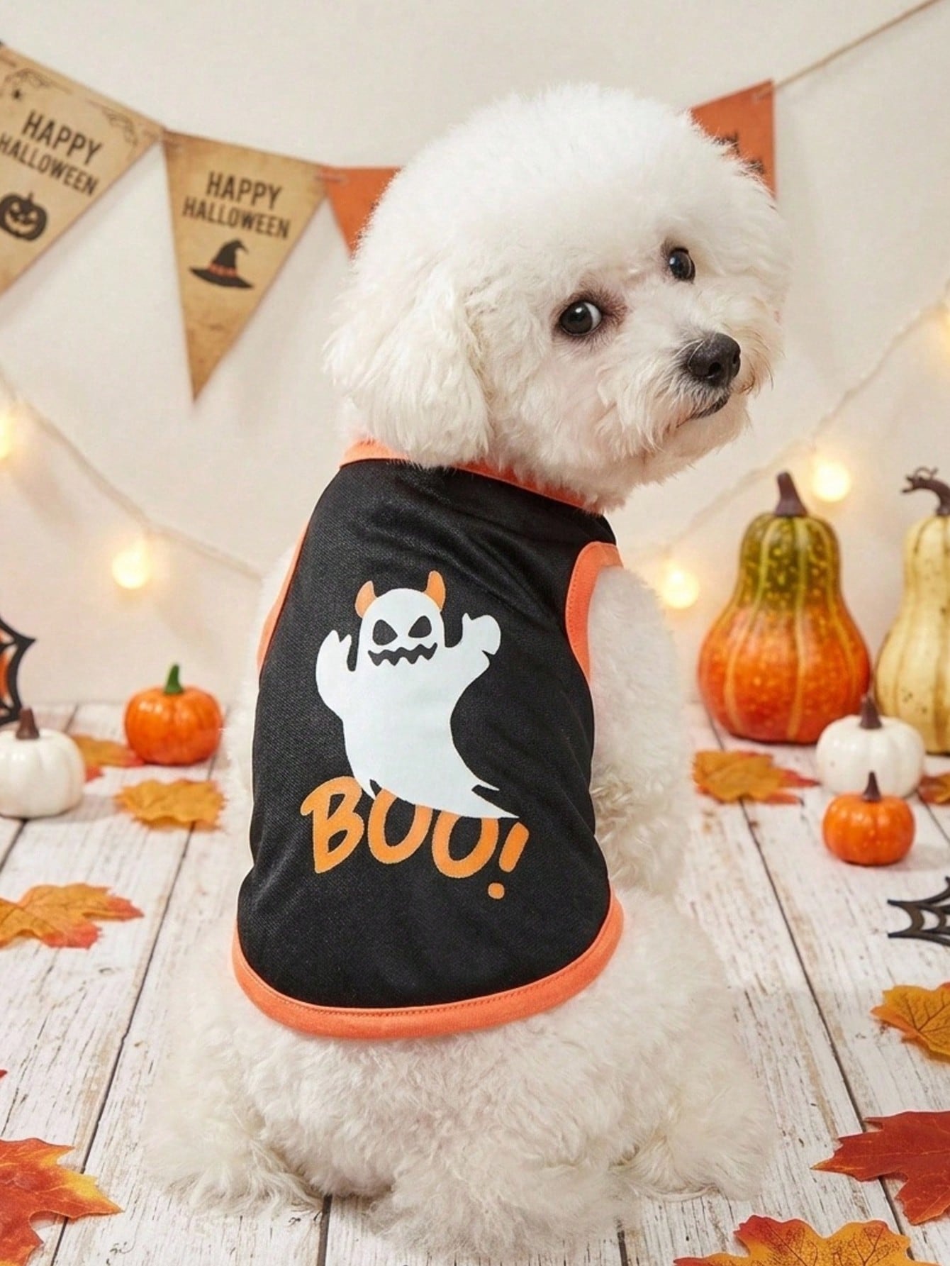 PETSIN 1 Piece Cute Black Funny Little Ghost Letter Printed Pet Vest With Color Matching, Soft And Breathable, Anti Shedding Sleeveless Pet Clothes