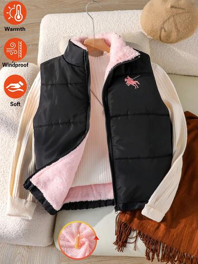 SHEIN Girls (Big) All-Match Versatile Sport Quilted Padded Stand Collar Short Vest Autumn/Winter,Comfortable, Fleece Oversized Winter Clothes Keep Warm