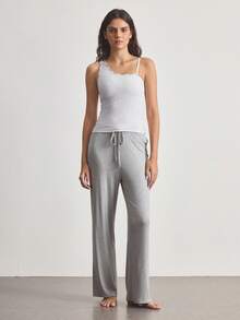Ocili 1pc Women's Letter Trim Rayon Base Layer Top - Light Grey - View 4