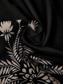 Travachic 大尺碼女款休閒熱帶花卉印花黑色長褲，適合四季穿著，2026秋冬新款 - 黑色 - 查看 7