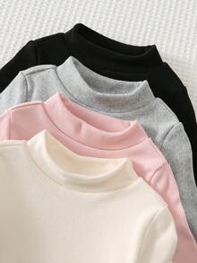 Cozy Pixies Baby Girl Solid Color Knitted Soft Round Neck Long Sleeve Pullover Tops 4pcs Set - Light Grey - View 4