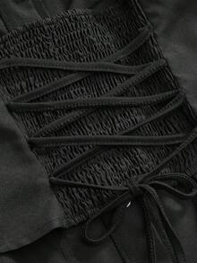 ROMWE Dark Sexy Deconstructed Strappy Ruched Off-Shoulder Top Plus Size Women's Blouse - Black - View 4