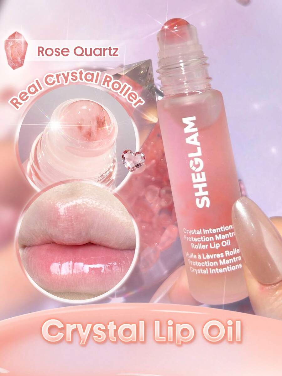 SHEGLAM Crystal Intentions Protection Mantra Aceite Labial con Rodillo-Rose Quartz - Cuarzo Rosa - Ver 1