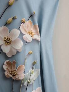 SHEIN Nuovo elegante abito lungo vintage blu stile vacanza francese, abito da donna con stampa digitale blu, adatto per estate, autunno e inverno, abito elegante da donna, abito da invitata a matrimonio da donna, abito elegante da festa da donna, abito da vacanza da donna, abito stile pastorale da donna, adatto per appuntamenti, vacanze, riunioni, abito blu da donna - Blu - Visualizzare 4