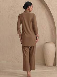 Swim Shayni 26SS 春夏度假優雅保守棕色布基尼泳衣兩件套 - 棕色 - 查看 2