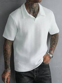 Manfinity CasualCool 男士紋理布料成熟休閒短袖 Polo 衫 - 白色 - 查看 5