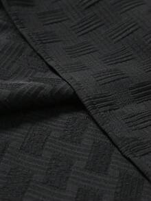 Palmeraft 男士拼色短袖單排扣襯衫與短褲休閒套裝 - 黑色 - 查看 4