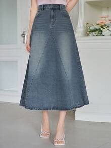 DAZY Spring Summer Autumn New Women's Casual Style Washed Pocket A-Line Denim Skirt - Dark Wash - View 3