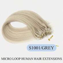 14-18" 30GMicro Loop Hair Extensions,S1001/GREY Color,Invisible Micro Ring Beads With Fishing Line,Smooth And Soft Silky Straight,Easy To Install,No Glue Needed,Volume & Length,Easy To Style,Ideal For People With Thinning Hair,For Salon & Daily Wear - S1001/GREY - View 20