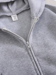 Tween 女童 3 件套休闲秋冬运动服套装：灰色针织连帽长袖运动衫、直筒运动裤、加厚羊毛 - 灰色 - 查看 5