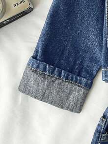 SHEIN 女童深藍色牛仔短夾克與裙子2件套 - 中等水洗藍 - 查看 8