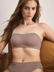 Ocili Women's Solid Color Seamless Bandeau Bra - Mocha Brown - View 5