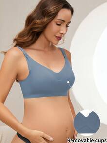Moonlight&Mama Maternity Solid Color Casual Comfortable Nursing Bra - Dusty Blue - View 4