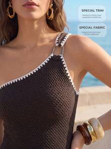 CAJUNI Vacation Beach Colorblock Trim Mini Dress - Brown - View 1