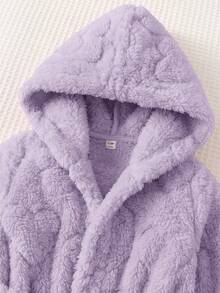 SHEIN Newborn Baby Winter Comfortable Long Sleeve Hooded Robe Loungewear - Mauve Purple - View 3