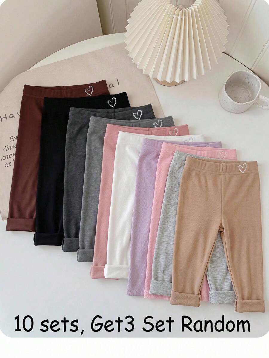 SHEIN Baby Girl Heart Print Casual Versatile Daily Wear Leggings 3pcs/Set - Multicolor - View 1