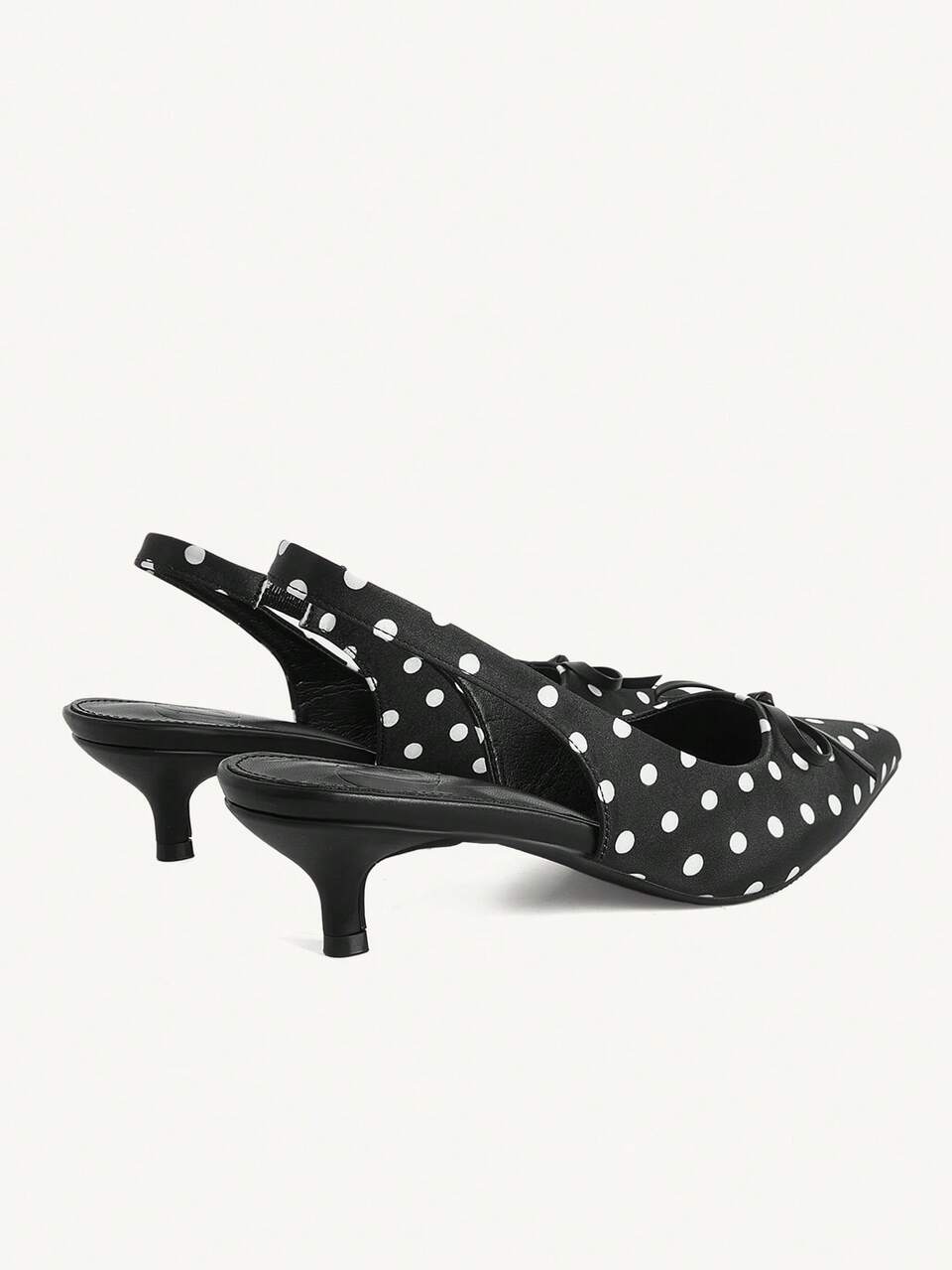 CUCCOO CHICEST Pointed Toe Closed Toe Polka Dot Bow Slingback High Heel Shoes Buckle Belt Closed Toe High Heel Sandals Simple And Elegant Black High Heels