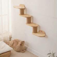 1/3PCS WallMounted CompactSize NaturalWood Durable Sturdy ScratchResistant EasyDIY HempRope Wrapped YellowRope NaturalColor CatScratchingPost WallStand For LivingRoom Bedroom Office CatLover PetOwner HomeDecor Housewarming - Apricot - View 7
