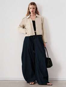Aveloria Modichic Lapel Collar Long Sleeve Minimalist Comfortable Beige Short Jacket, Metal Buttons, Lapel Design, Loose Silhouette, Casual Versatile Style, Spring/Autumn Season, Fashion Commute, Minimalist Comfortable, Daily Outings, Commute, Outdoor Leisure, Seasonal Transition, Early Autumn Essential, Lightweight Women's Regular Jacket - Apricot - View 5
