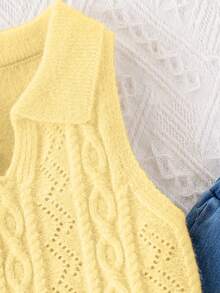 SHEIN Chaleco de punto sin mangas de unicolor para niña - Amarillo - Ver 4