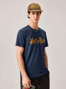 Strevion Harry Potter Kaos Pria Minimalis Motif Grafis Leher Bulat Lengan Pendek, Musim Panas - Navy Blue - View 3