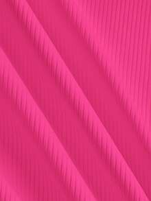 Slaydiva 2026 Primavera/Verano Nueva Llegada Casual Básico Versátil Blanco Sólido Acanalado Cuello en V Espalda de Corredor Fruncido - Rosa Fucsia - Ver 6