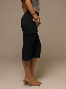MUSERA Celana Pendek Kargo Potongan Lurus dengan Detail Saku Depan Model Lilitan untuk Musim Semi/Musim Panas, Festival, Liburan, Ibiza, Pesta Rave, Seksi, Gaya Y2K, Serbaguna, Siren - Hitam - View 3