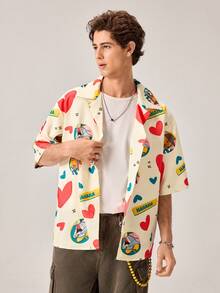 Strevion TOM & JERRY Men's Casual Simple Heart & Jerry Digital Print Short Sleeve Shirt - Multicolor - View 5
