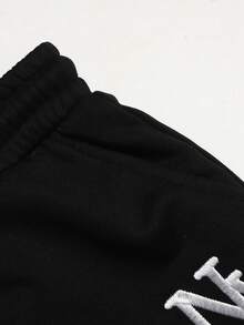SHEIN Tween Girls Black Casual Sweatpants With Letter Embroidery And Drawstring, Loose Fit - Black - View 4