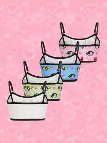 THE POWERPUFF GIRLS X SHEIN 4件裝簡約舒適親膚兒童與成長期學生內搭背心內衣 - 彩色 - 查看 2