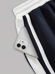 Girlism Tween Girl Tween Girls Sweatpants Spring Summer Autumn Winter New Casual Versatile Snug Fit Colorblock Webbing Elastic Waist Loose Wide Leg Sweatpants, Back To School Season - Blue and White - View 4